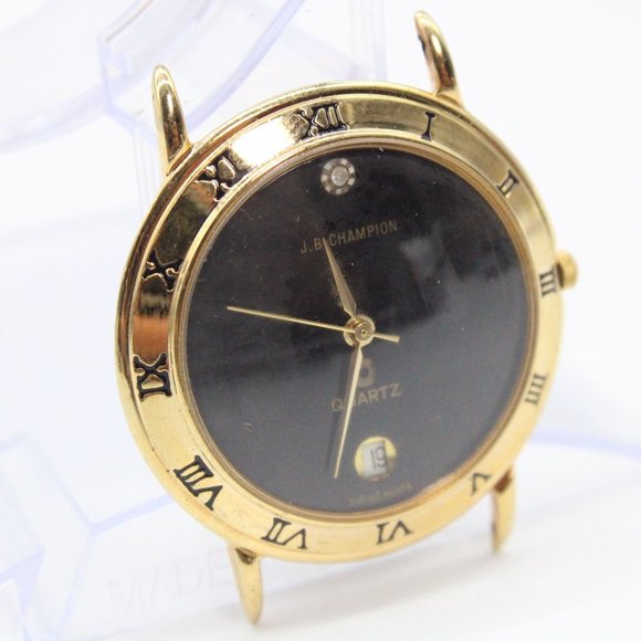 Vintage J.B Champion Watch Unisex Gold Tone Stainless Steel Classic Black Dial - Picture 3 of 5